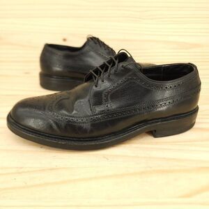 Vtg Freeman Free Flex Mens Longwing Oxfords Sz 8.5 D Black Leather Dress Shoes